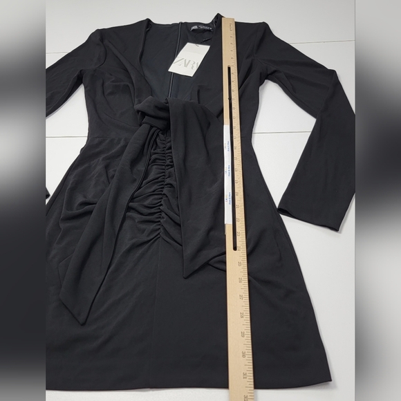 NWT ZARA Tie Front Ruched Black Mini Dress Size Small - Picture 10 of 14
